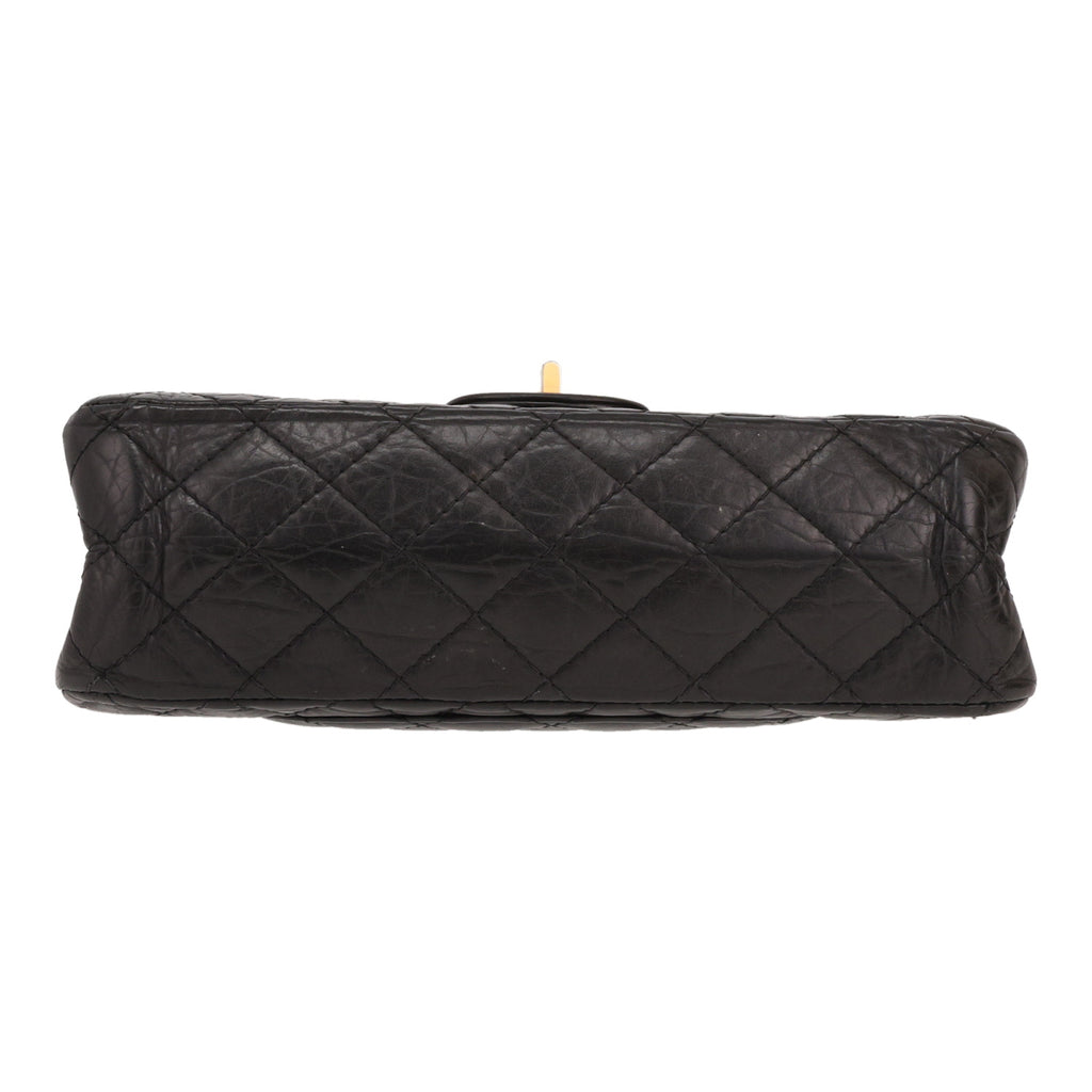Chanel 2.55 medium model shoulder bag in black quilted leather - DETAIL 1