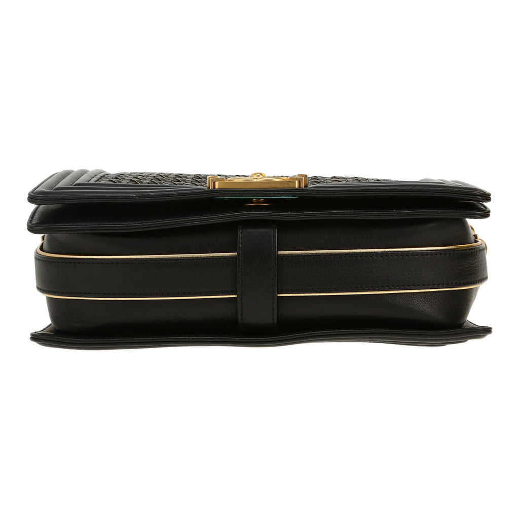 Chanel Boy shoulder bag in black and gold braided leather - DETAIL 1