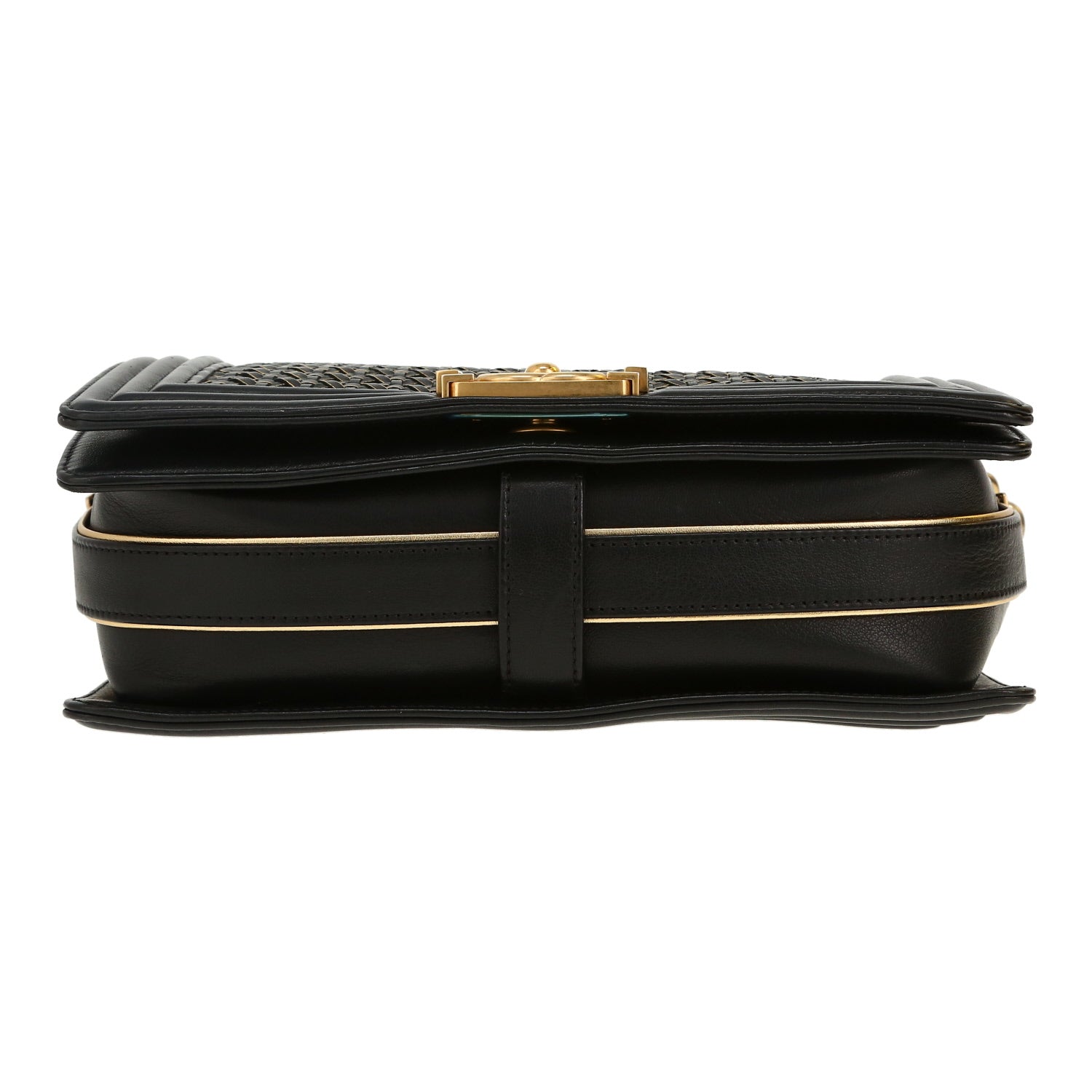 Chanel Boy shoulder bag in black and gold braided leather - DETAIL 1
