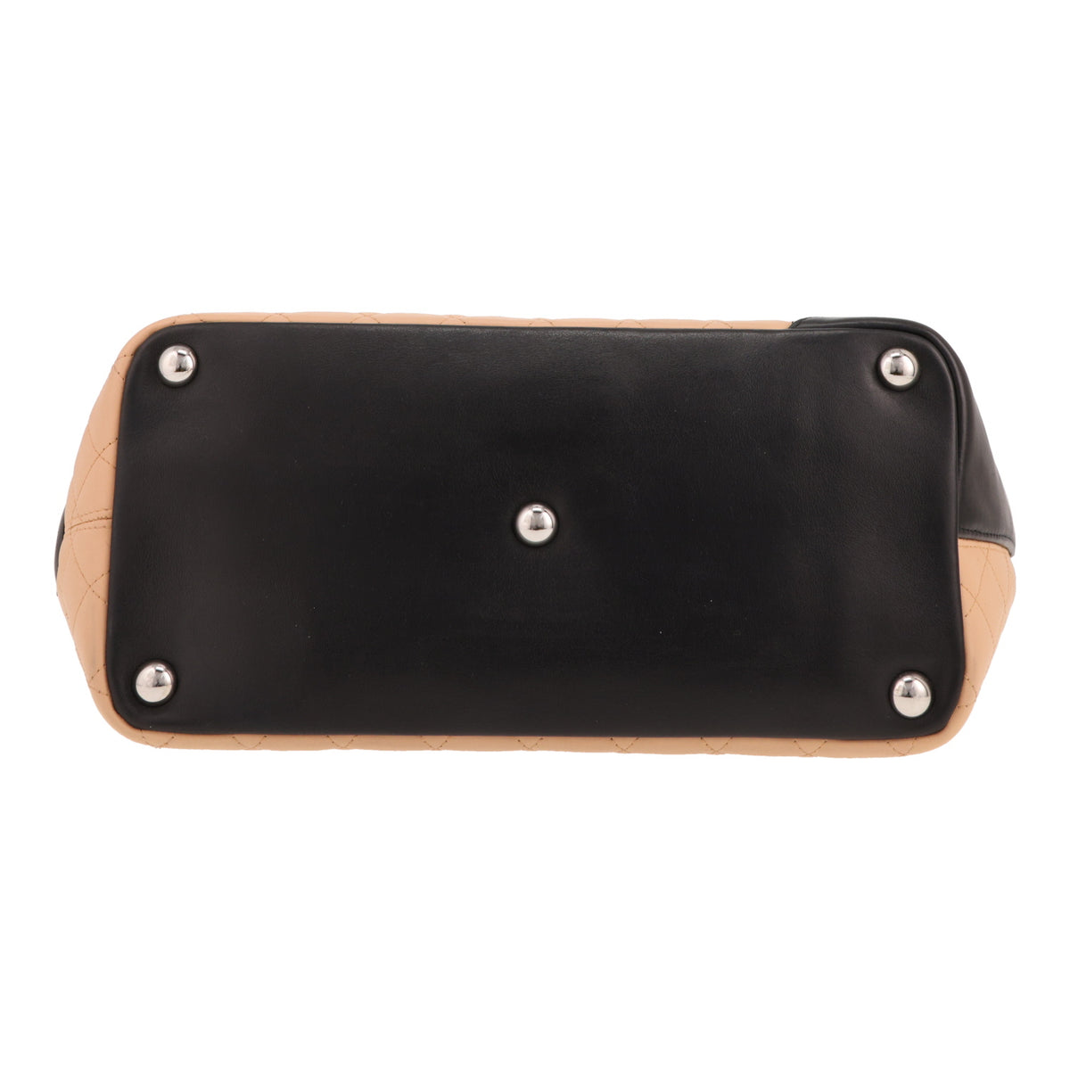 Chanel Cambon shopping bag in beige and black quilted leather - DETAIL 1