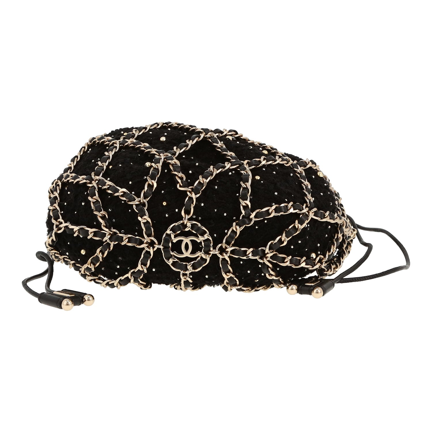 Chanel handbag in black tweed and black leather - DETAIL 1