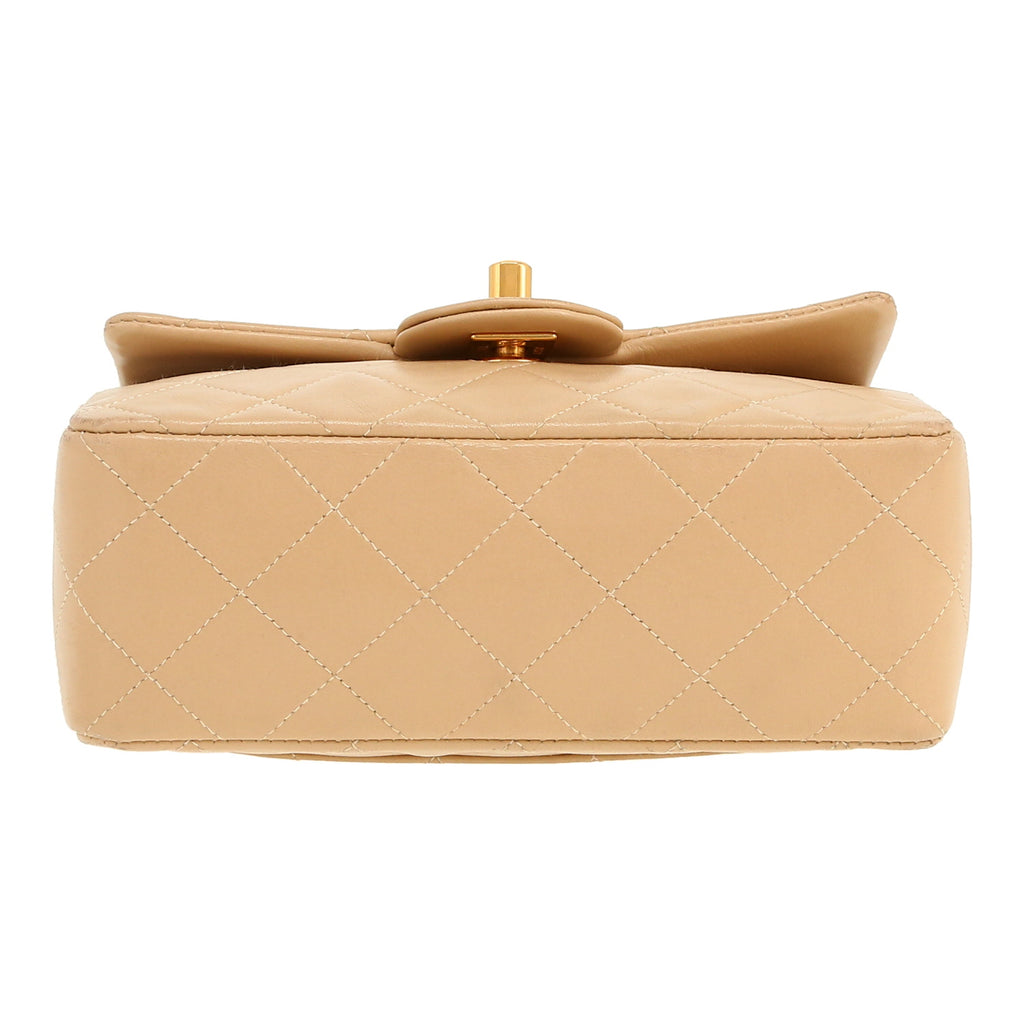 Chanel Mini Carré shoulder bag in beige quilted leather - DETAIL 1