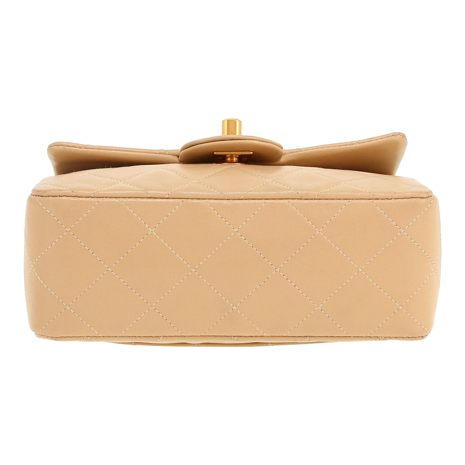 Chanel Mini Carré shoulder bag in beige quilted leather - DETAIL 1