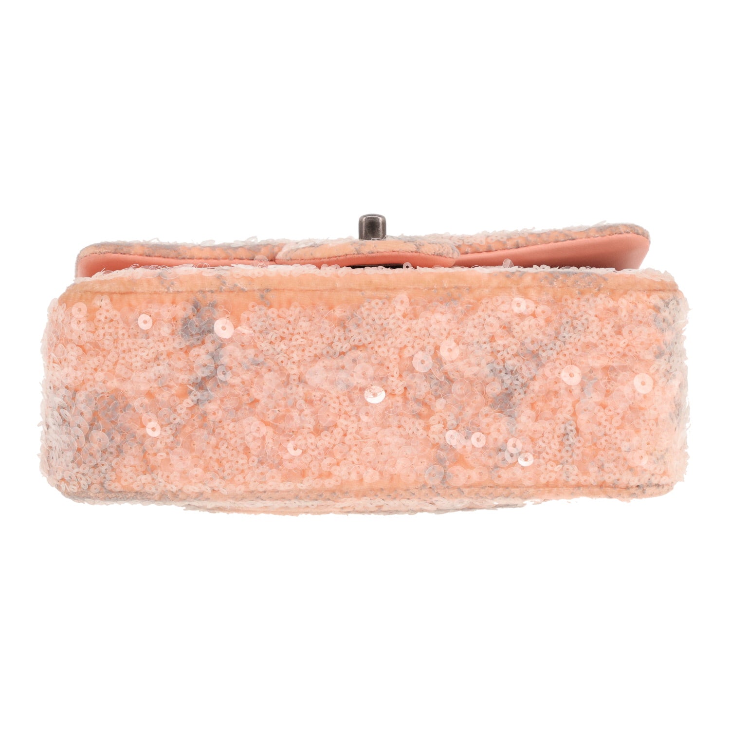 Chanel Mini Timeless handbag in powder pink and grey velvet with sequins - DETAIL 1