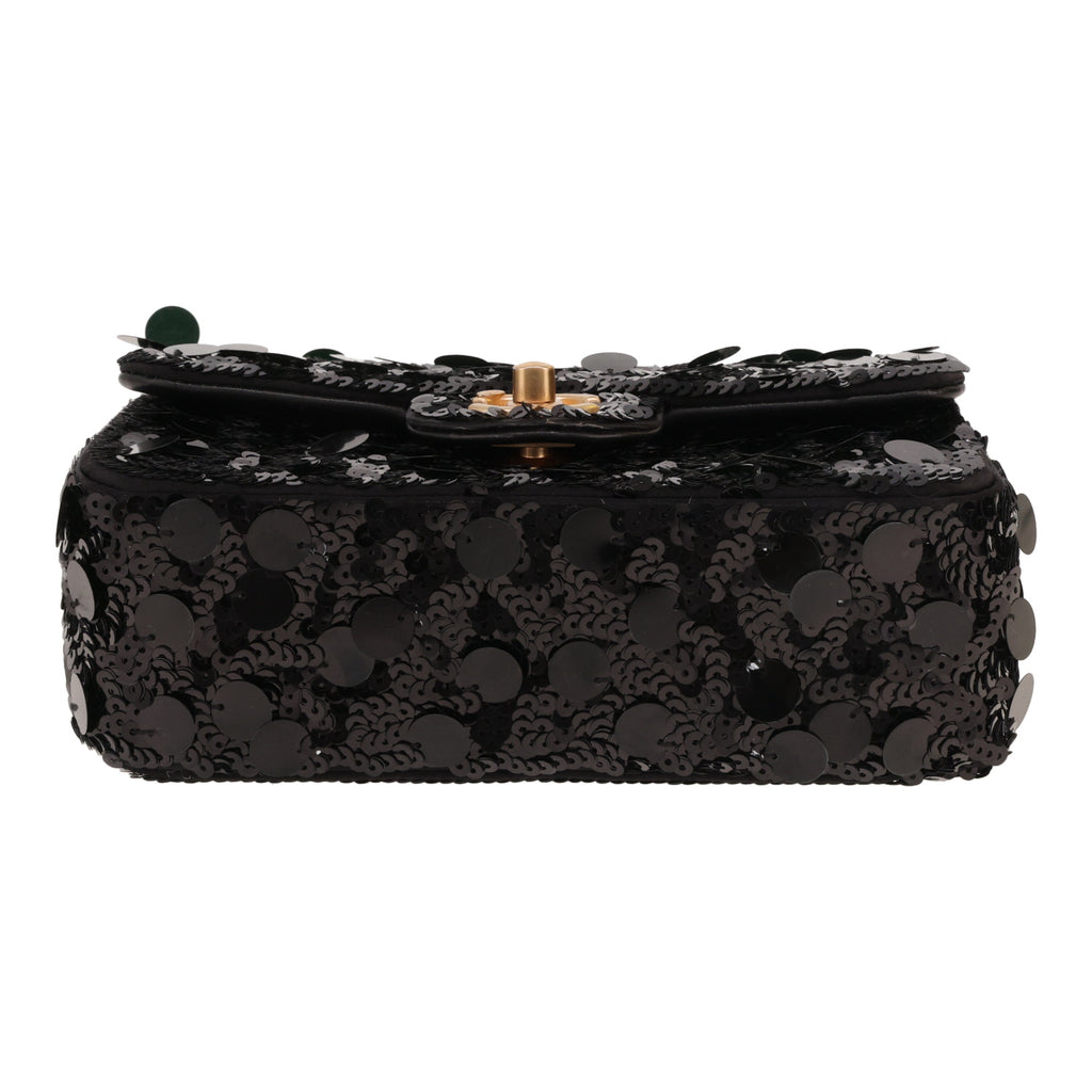Chanel Mini Timeless shoulder bag paillette and black satin - DETAIL 1