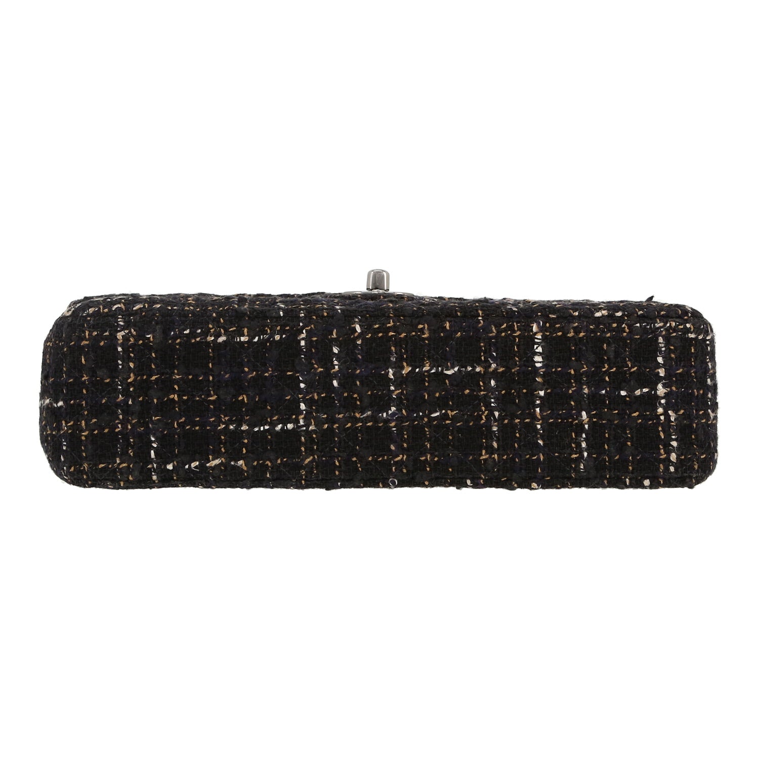 Chanel Timeless Classic handbag in black and cream color quilted tweed and cream color leather - DETAIL 1
