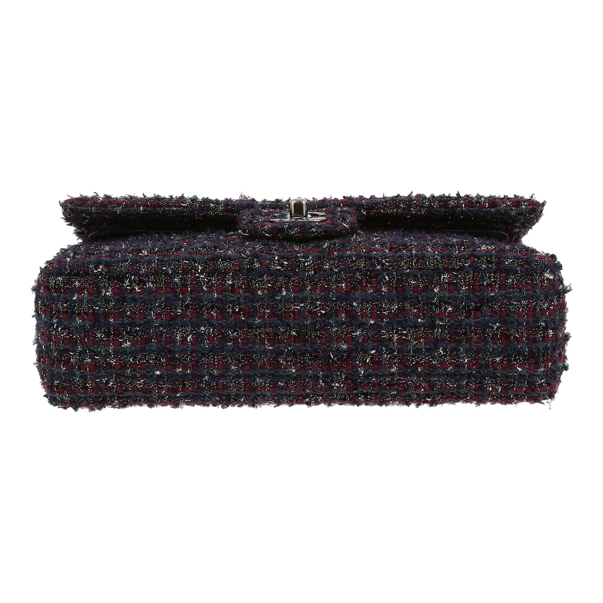 Chanel Timeless Classic handbag in navy blue and burgundy tweed - DETAIL 1