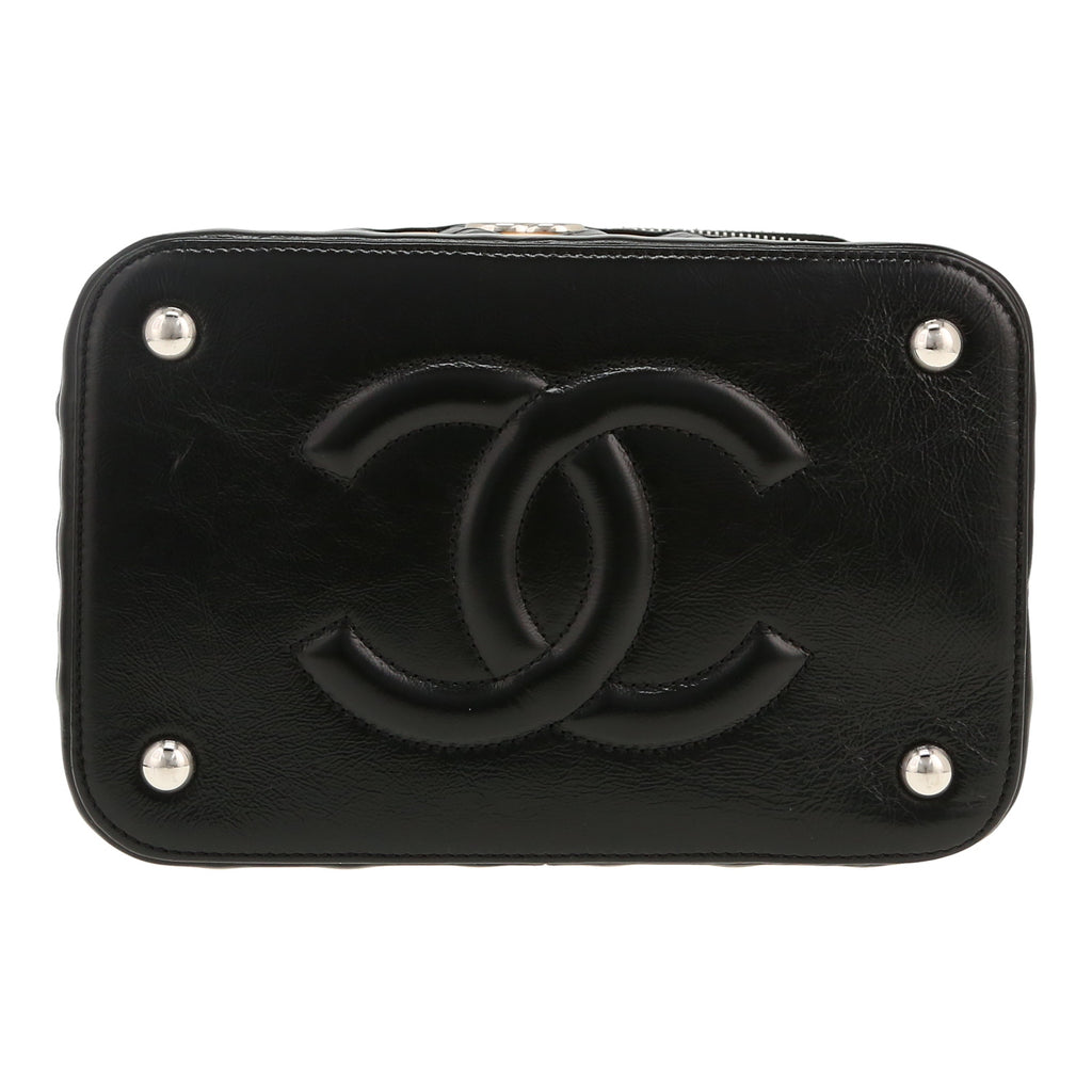 Chanel Vanity vanity case in wicker and black leather - DETAIL 1