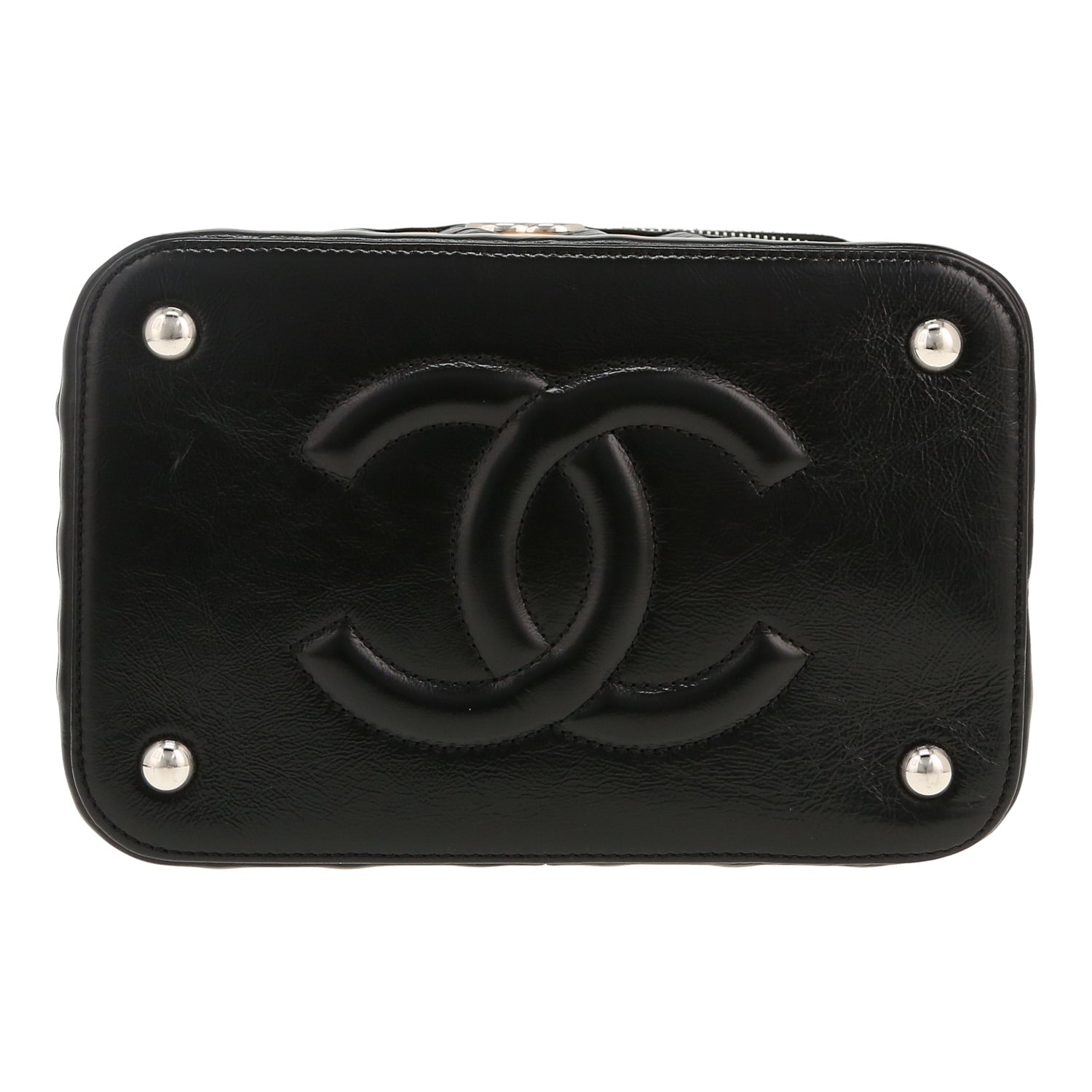 Chanel Vanity vanity case in wicker and black leather - DETAIL 1
