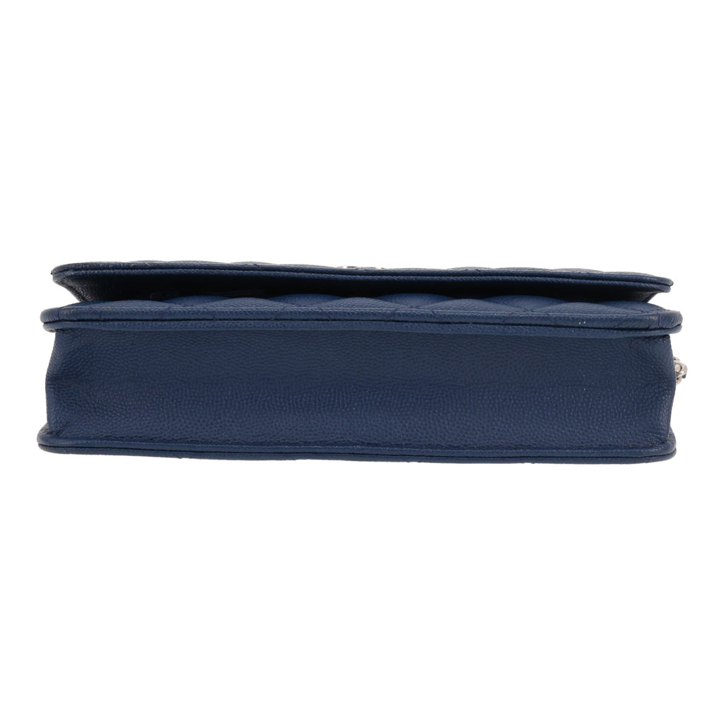 Chanel Wallet on Chain shoulder bag in blue quilted grained leather - DETAIL 1