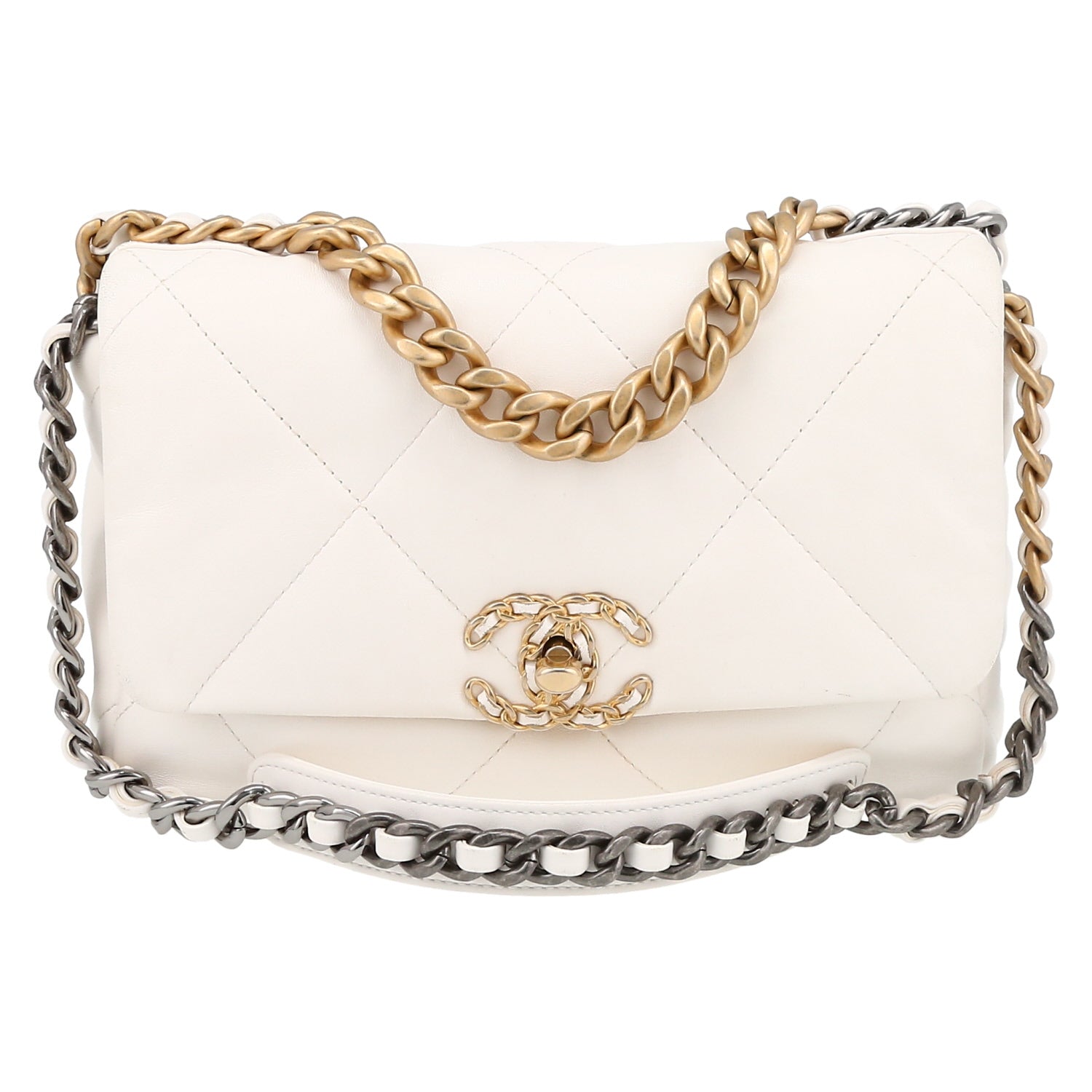 Chanel 19 shoulder bag in white quilted leather - DETAIL 2
