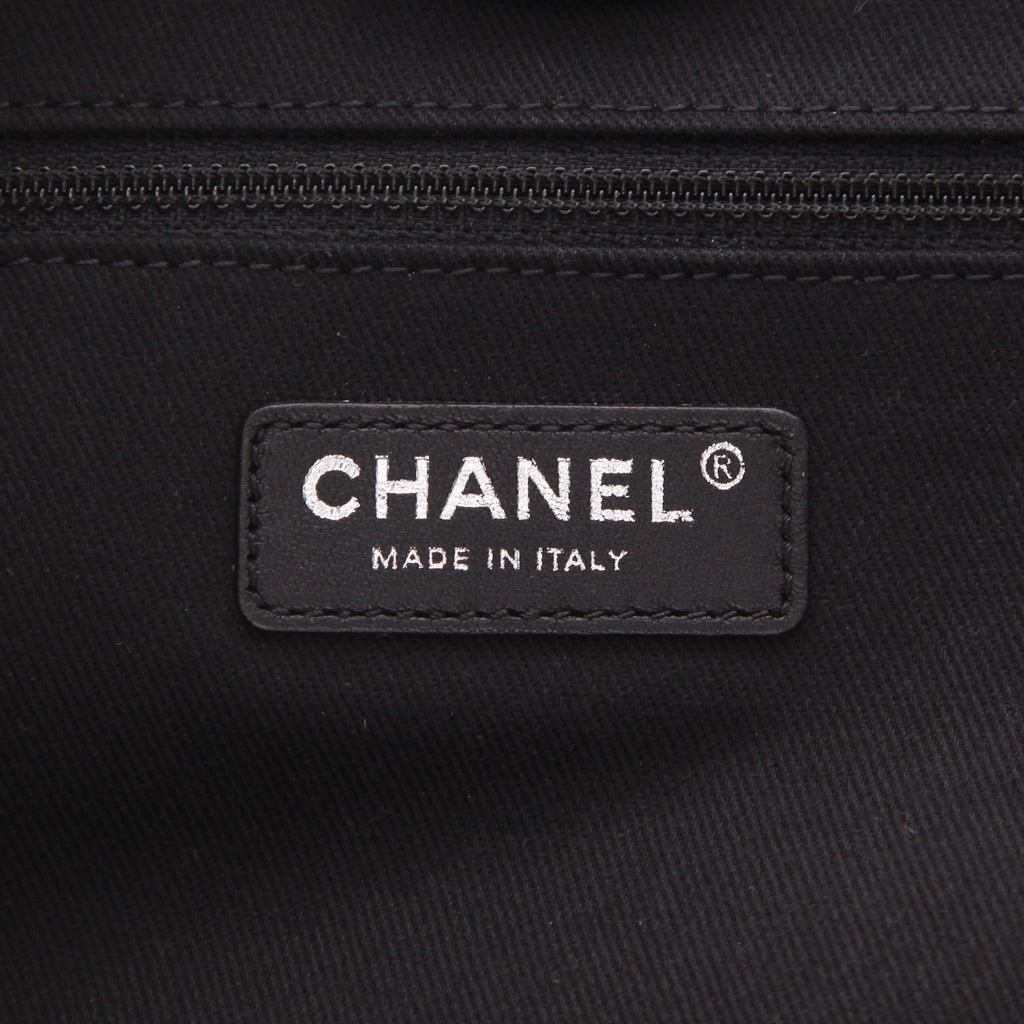 Chanel Deauville shopping bag in grey canvas and black leather - DETAIL 2