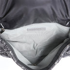 Chanel Timeless Classic medium model handbag in black quilted canvas and grey jersey - DETAIL 2