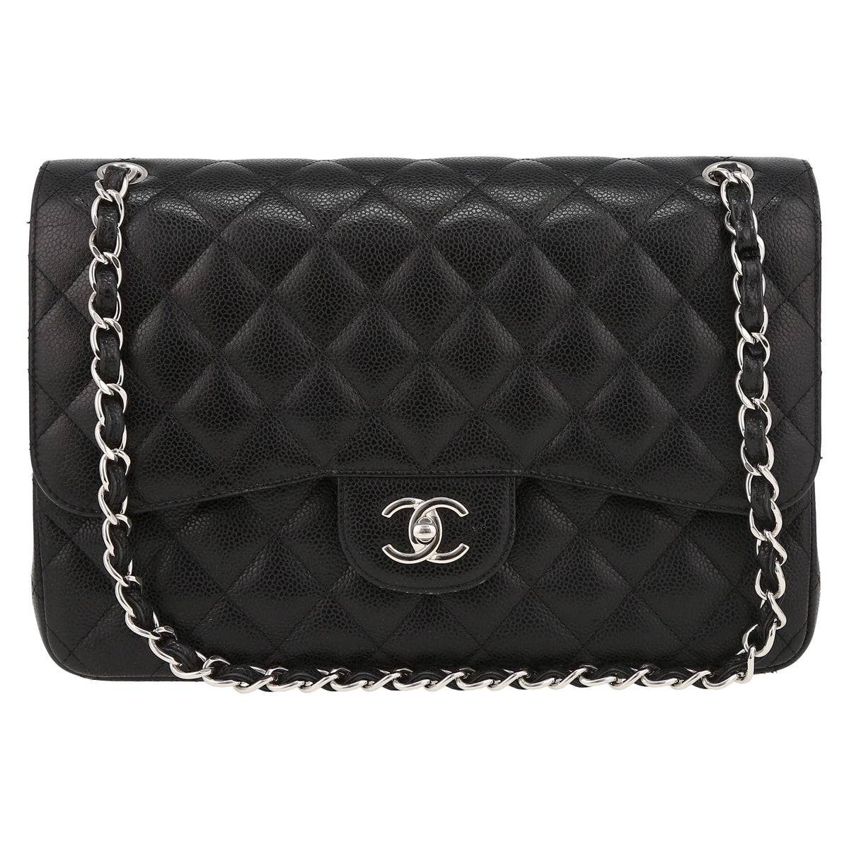 Chanel Timeless Jumbo shoulder bag in black quilted grained leather - DETAIL 2