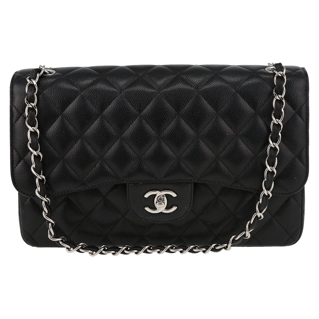 Chanel Timeless Jumbo shoulder bag in black quilted grained leather - DETAIL 2
