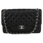 Chanel Timeless Jumbo shoulder bag in black quilted grained leather - DETAIL 2
