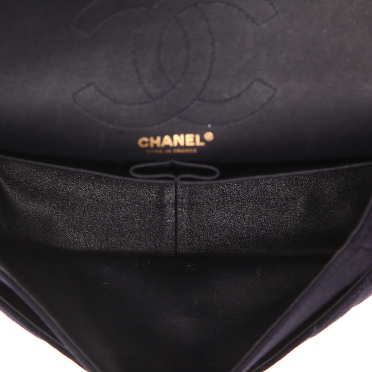 Chanel 2.55 large model handbag in navy blue quilted canvas - DETAIL 3