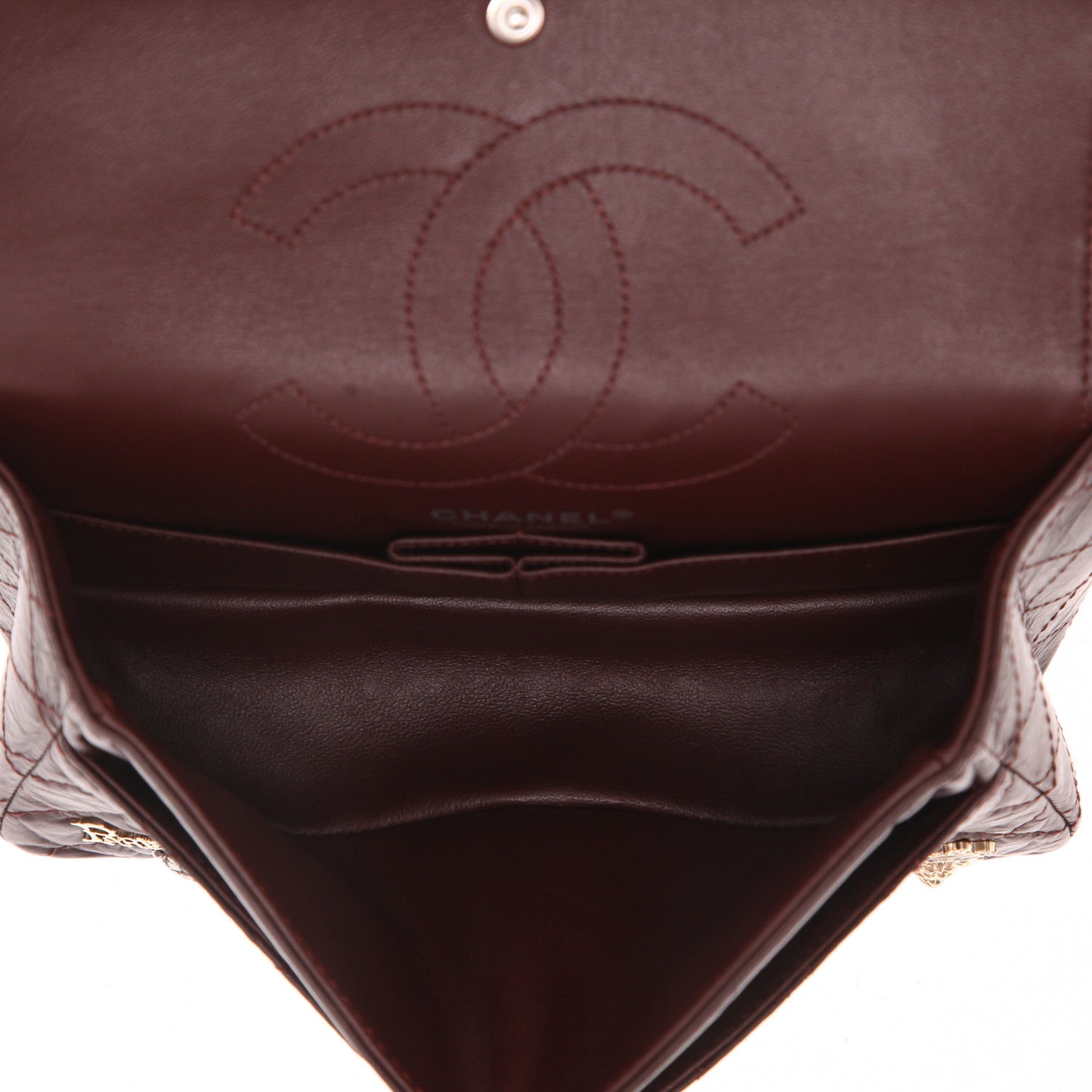 Chanel 2.55 shoulder bag in burgundy quilted leather - DETAIL 3