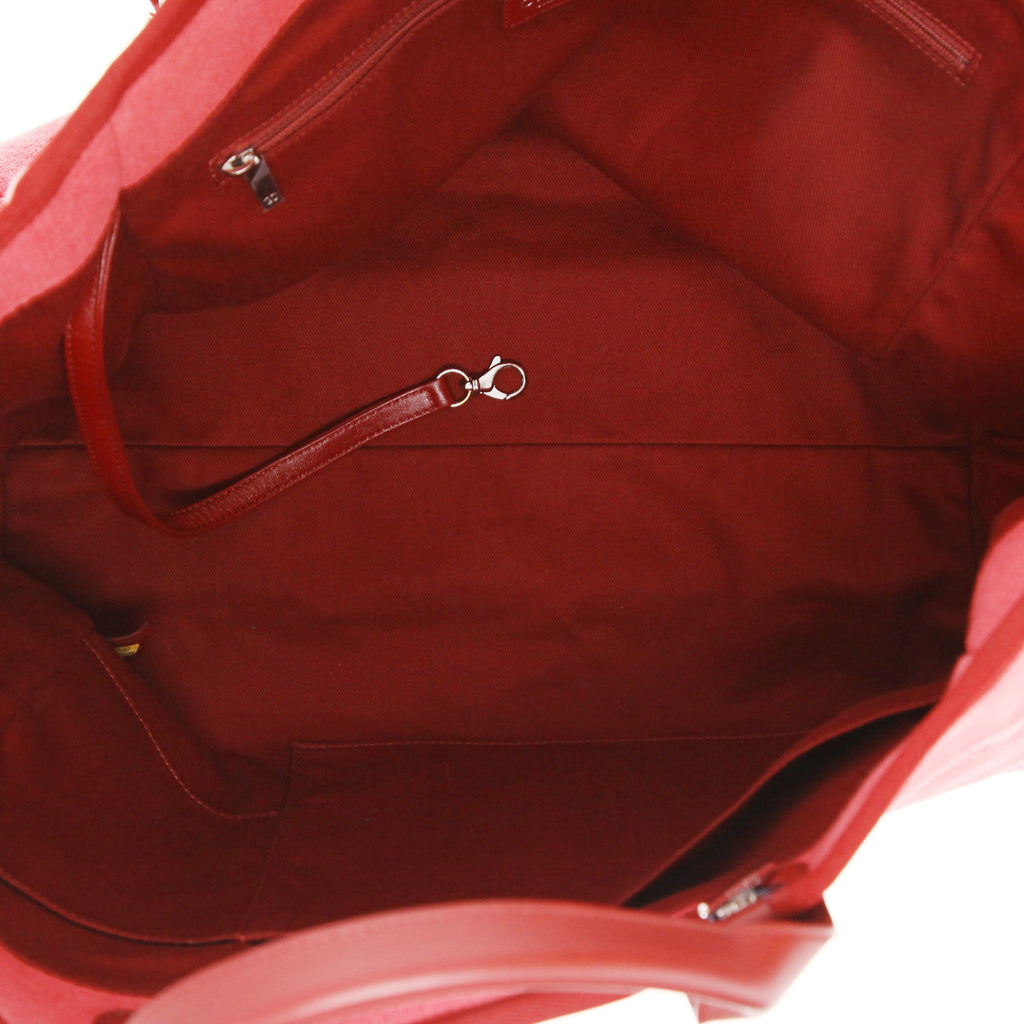 Chanel Deauville shopping bag in pink canvas and burgundy leather - DETAIL 3