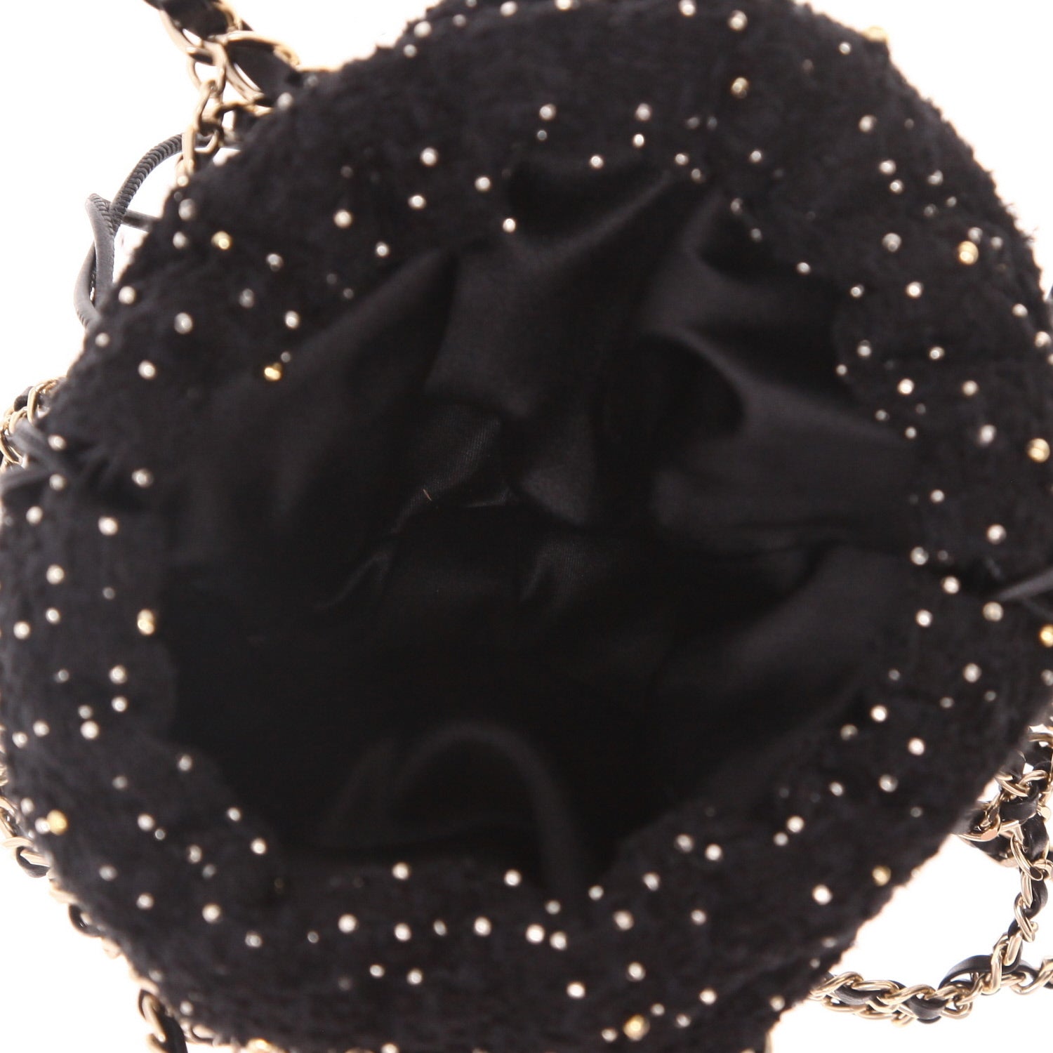 Chanel handbag in black tweed and black leather - DETAIL 3