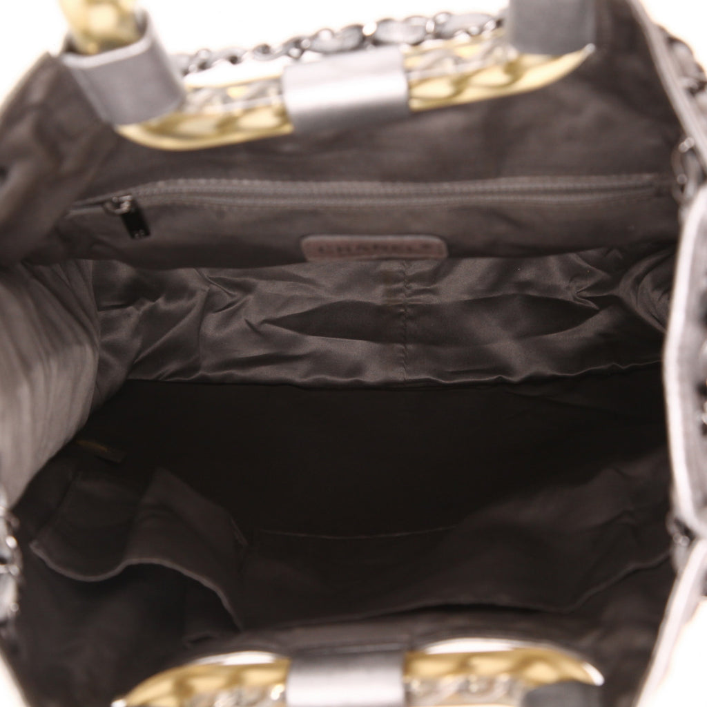 Chanel Ice Cube shopping bag in silver leather and PVC - DETAIL 3
