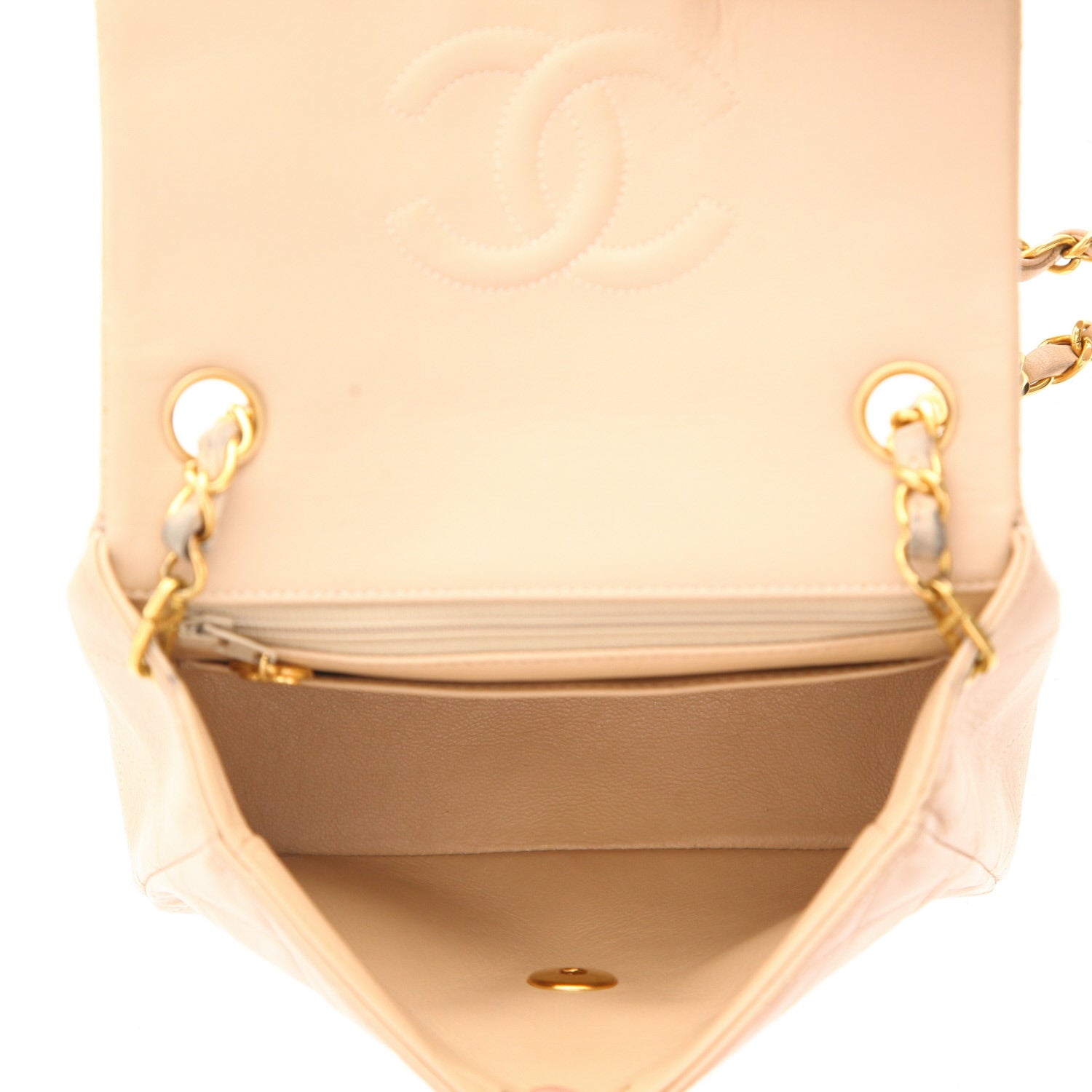 Chanel Mini Carré shoulder bag in beige quilted leather - DETAIL 3