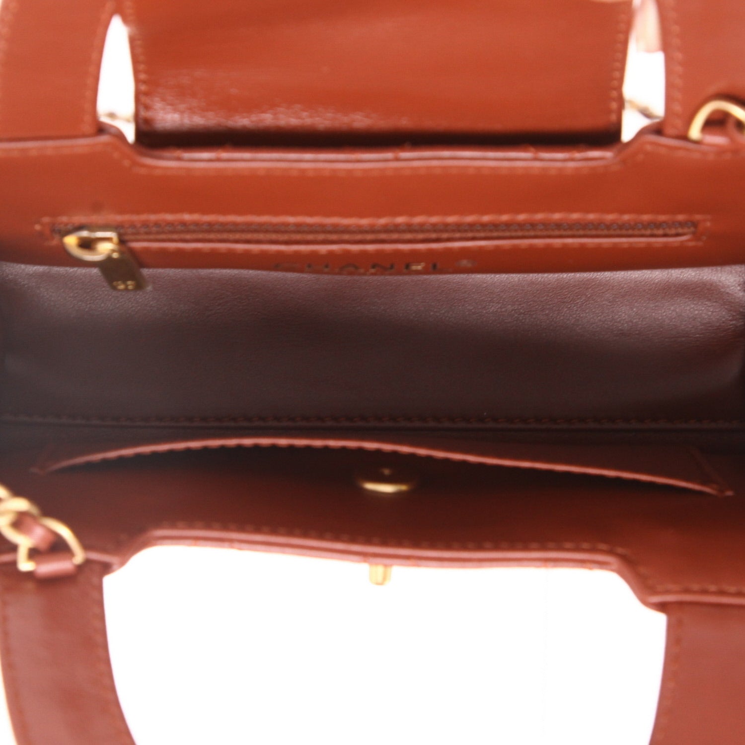 Chanel Mini Shopping handbag in cognac quilted leather - DETAIL 3