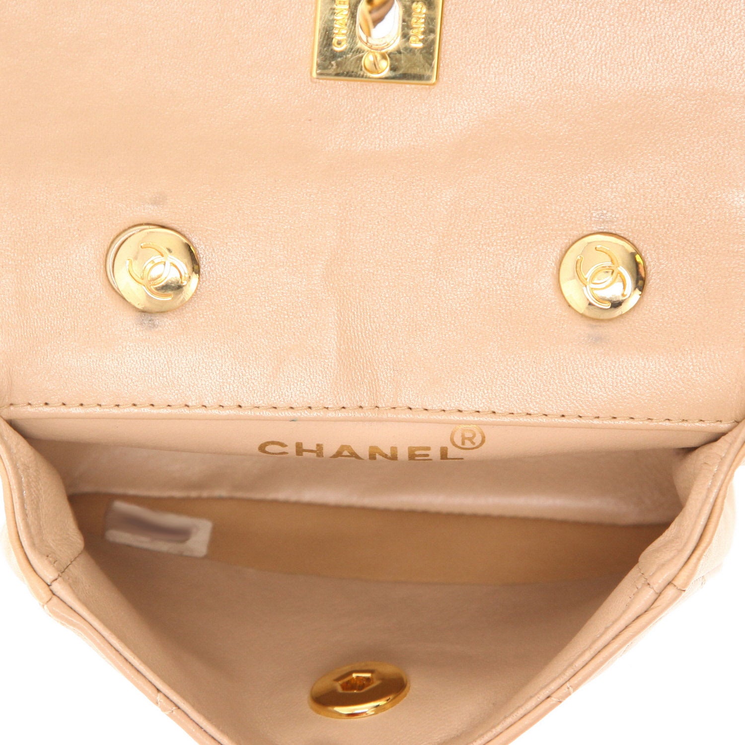 Chanel Mini Timeless shoulder bag in beige quilted leather - DETAIL 3
