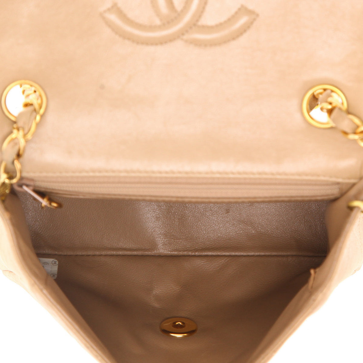 Chanel Mini Timeless shoulder bag in beige Veau velours - DETAIL 3