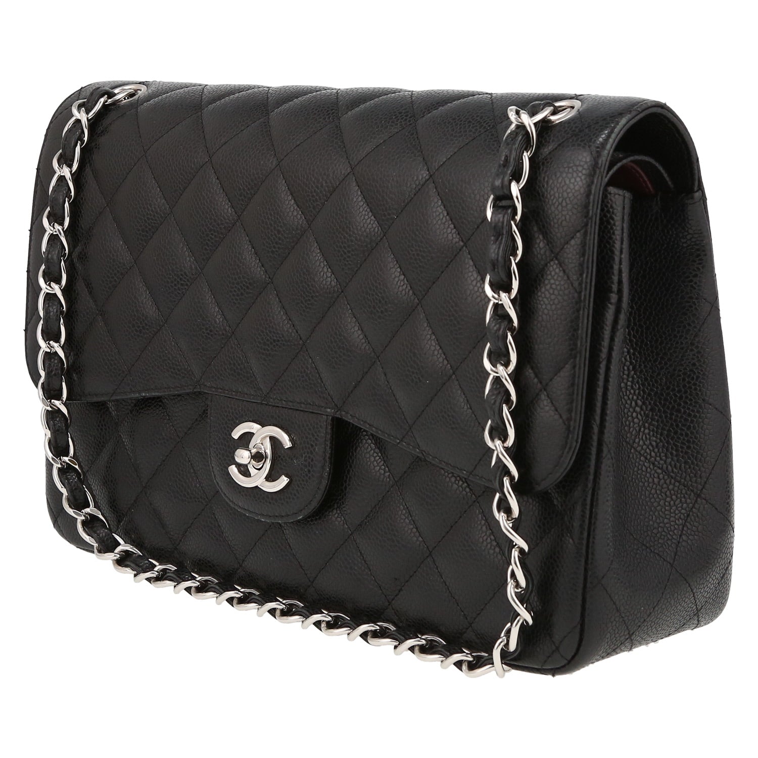 Chanel Timeless Jumbo shoulder bag in black quilted grained leather - DETAIL 3