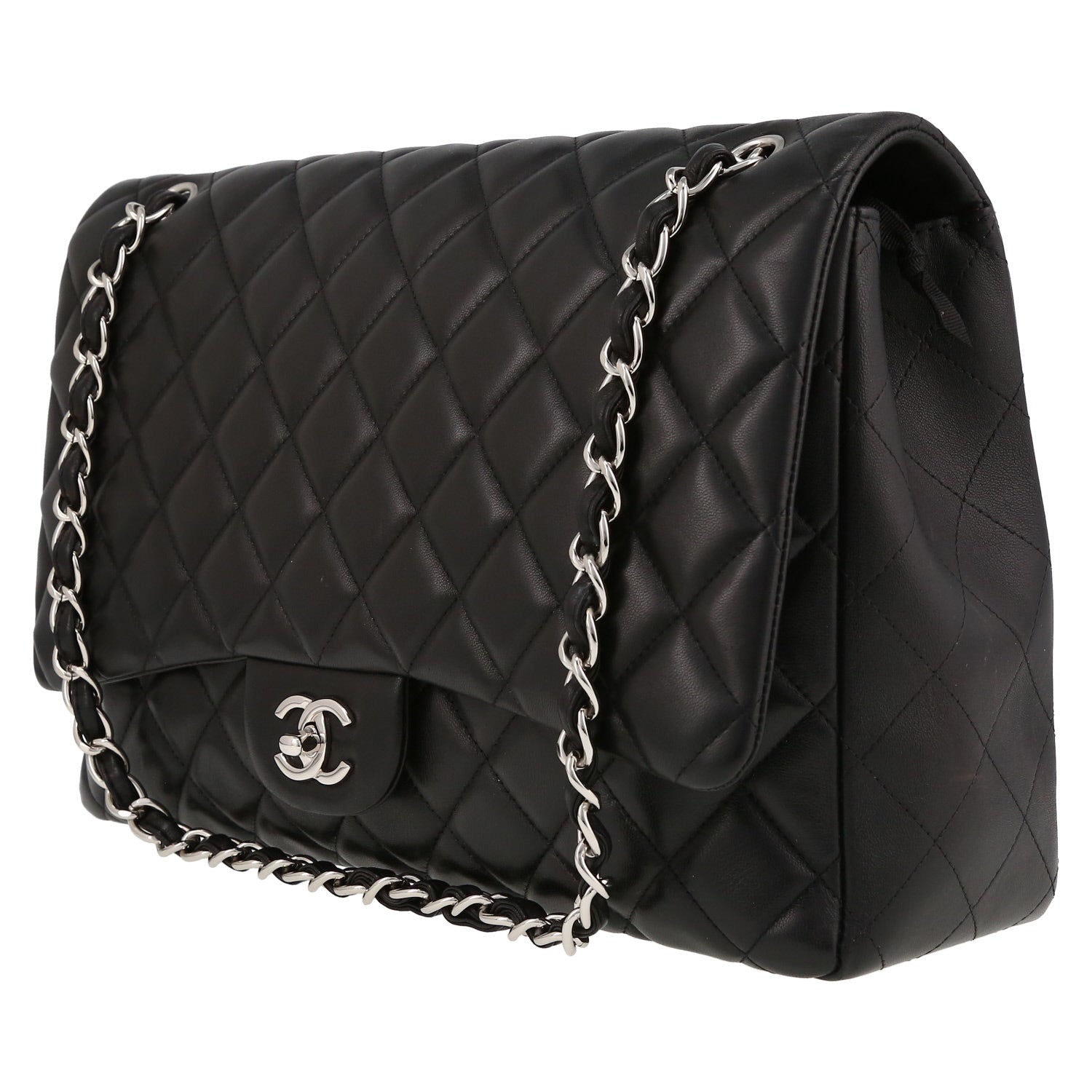 Chanel Timeless Maxi Jumbo shoulder bag in black quilted leather - DETAIL 3
