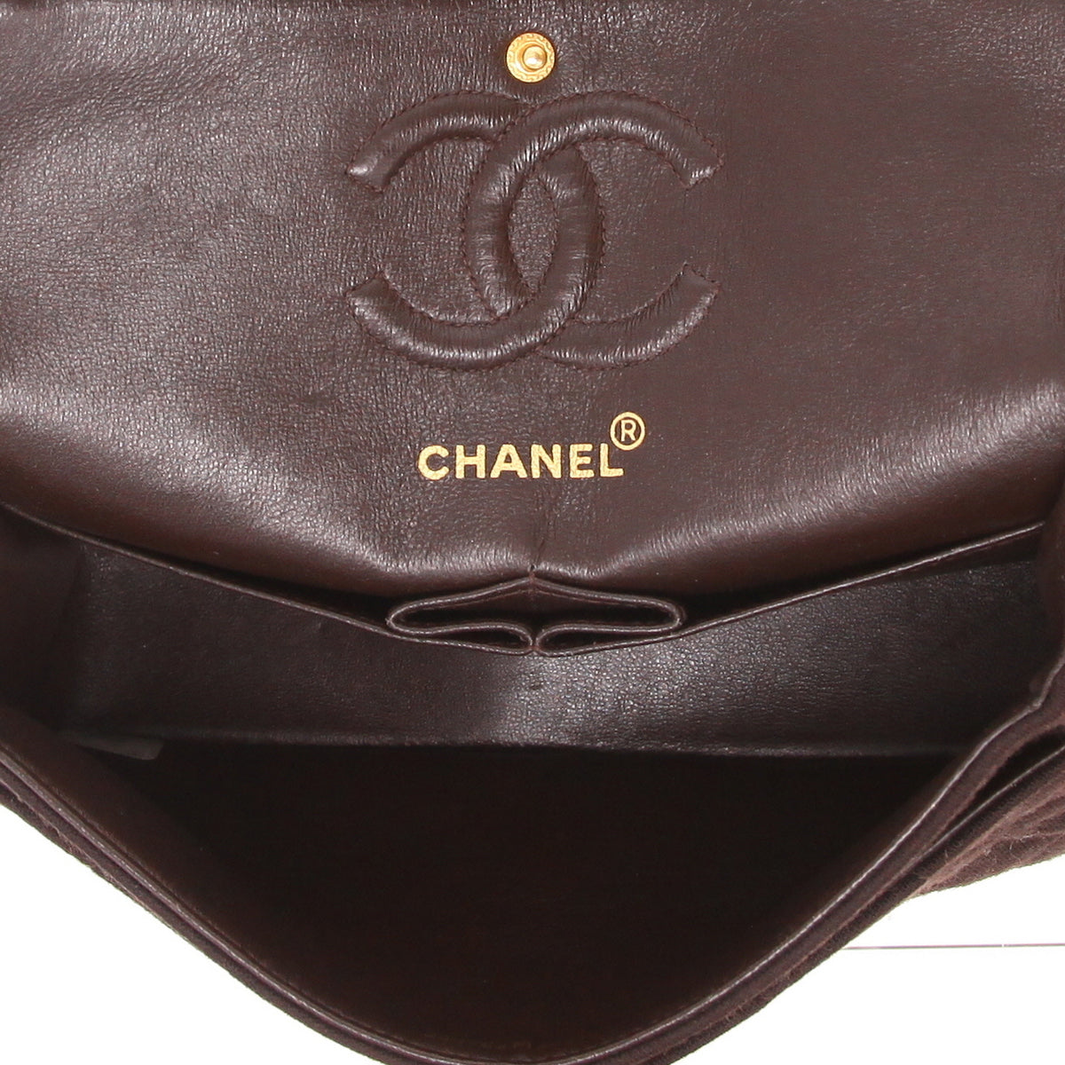 Chanel Timeless Petit handbag in brown jersey canvas - DETAIL 3