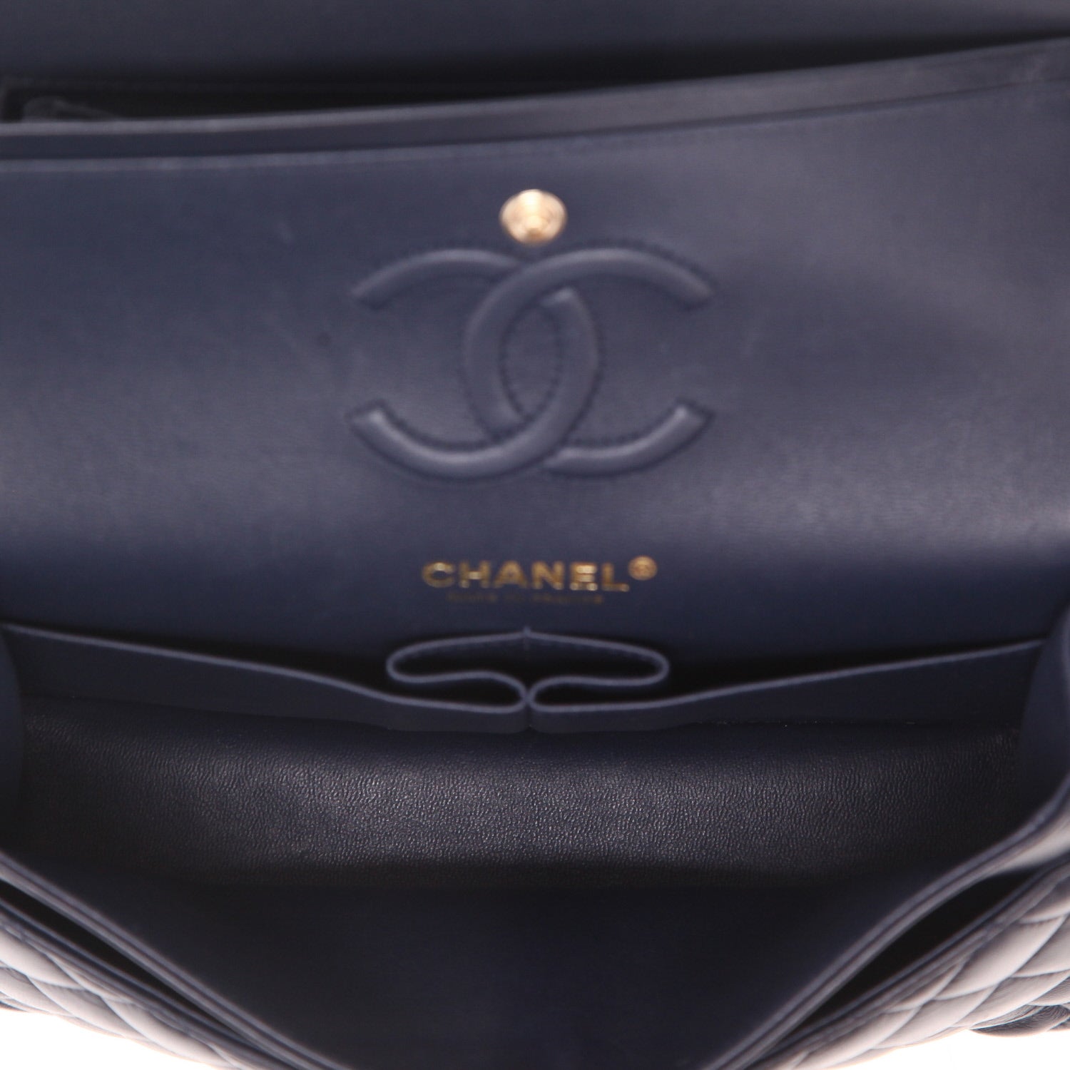 Chanel Timeless Petit handbag in navy blue quilted leather - DETAIL 3