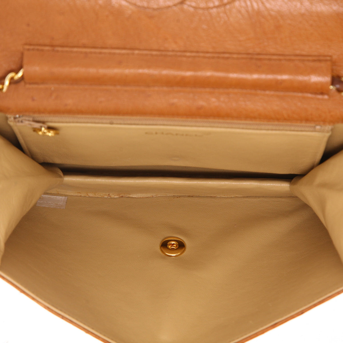 Chanel Vintage handbag in gold ostrich leather - DETAIL 3