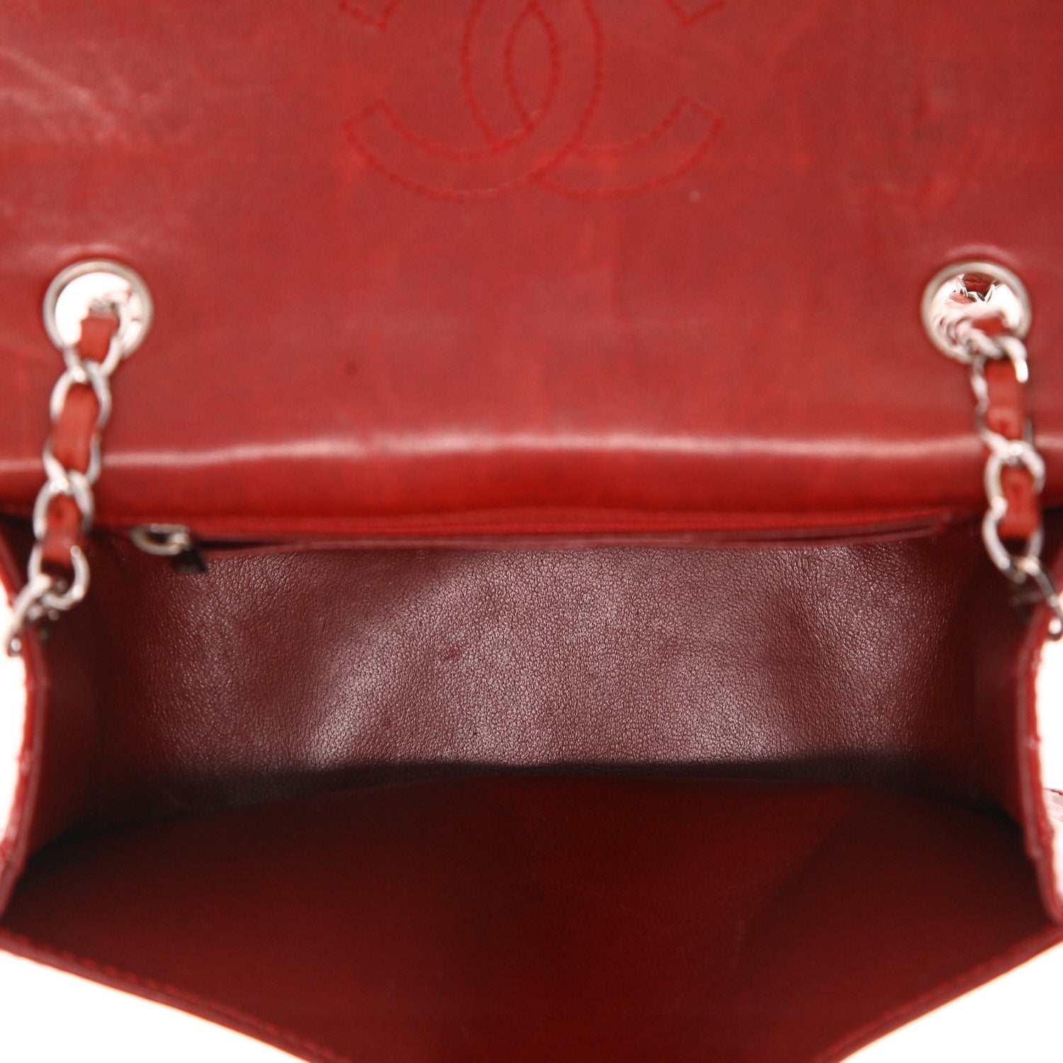 Chanel Vintage handbag in red quilted jersey and red patent leather - DETAIL 3
