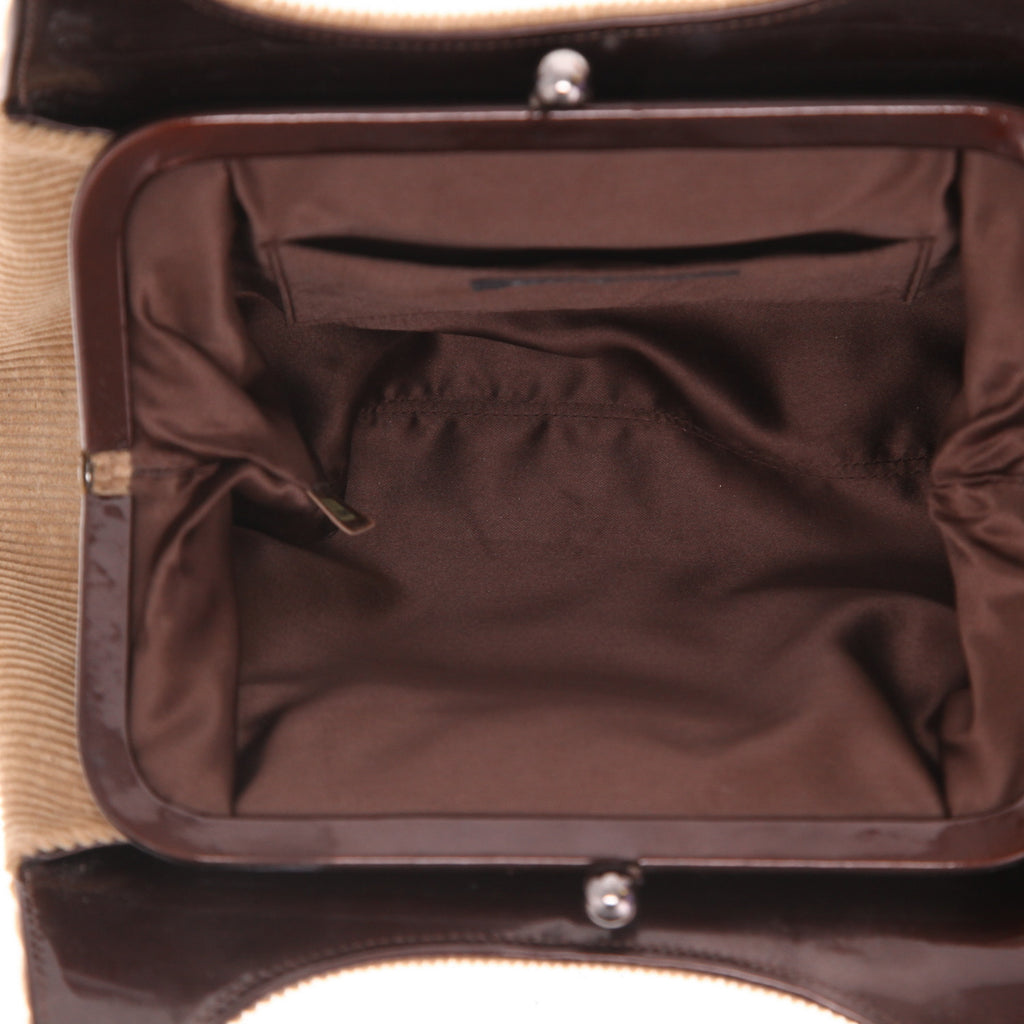 Chanel Vintage shoulder bag in brown velvet and brown leather - DETAIL 3