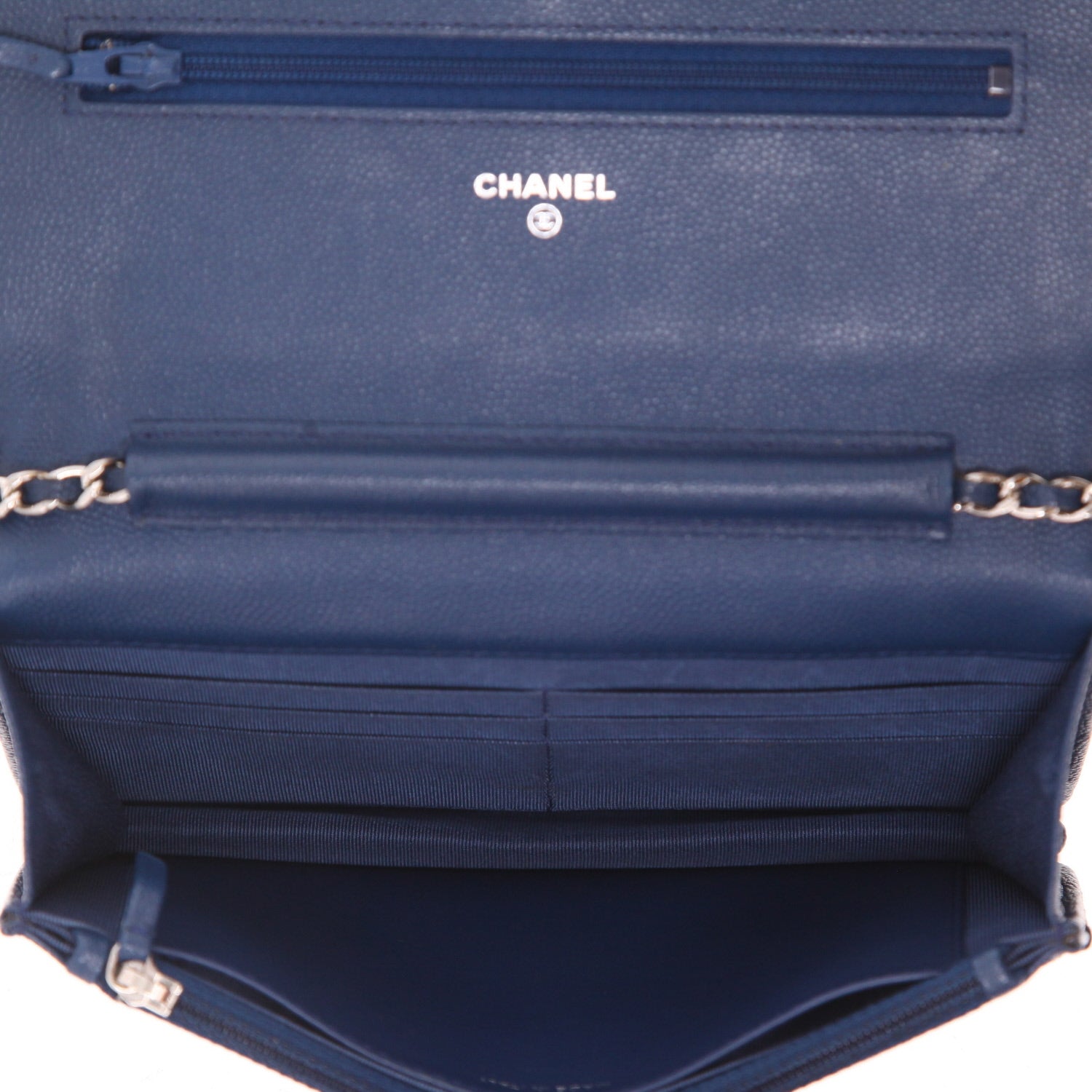 Chanel Wallet on Chain shoulder bag in blue quilted grained leather - DETAIL 3