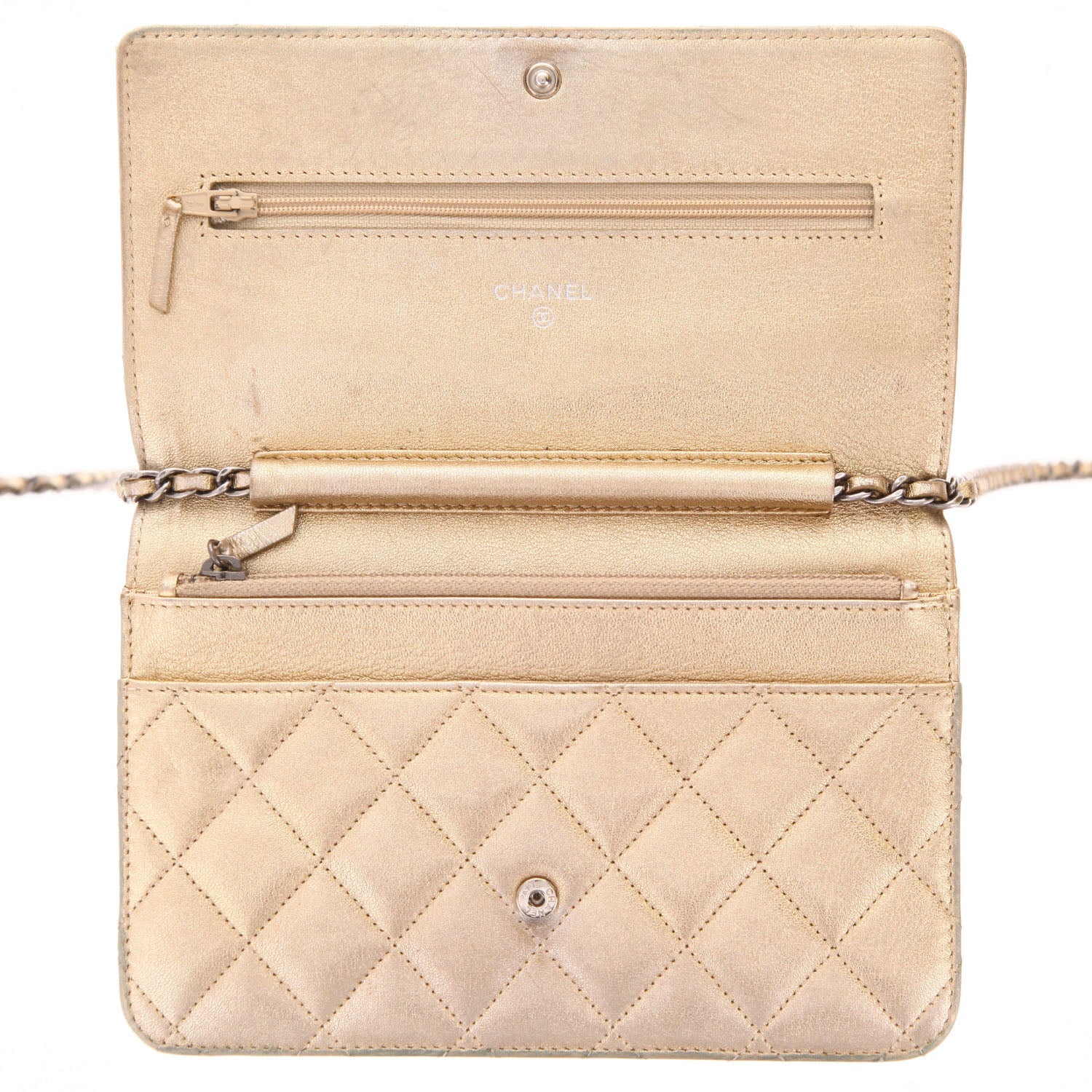 Chanel Wallet on Chain shoulder bag in gold quilted leather - DETAIL 3