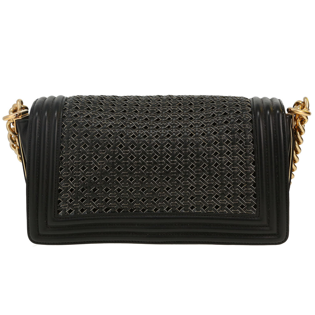Chanel Boy shoulder bag in black and gold braided leather - DETAIL 4