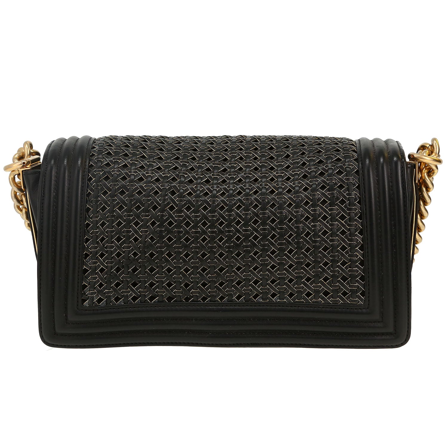 Chanel Boy shoulder bag in black and gold braided leather - DETAIL 4