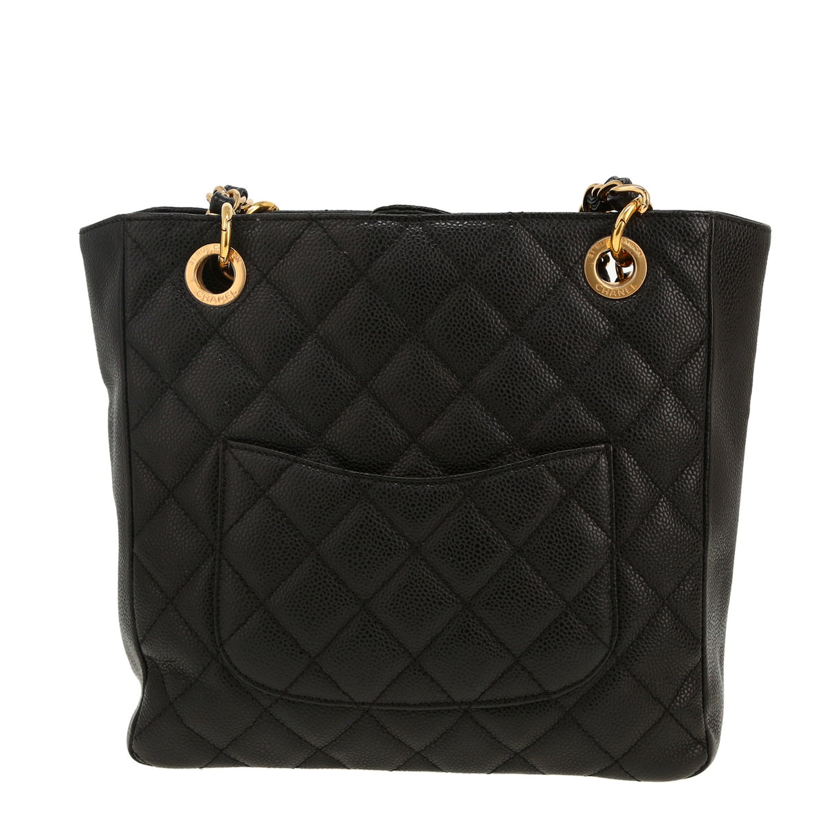 Chanel Shopping GST small model handbag in black quilted grained leather - DETAIL 4