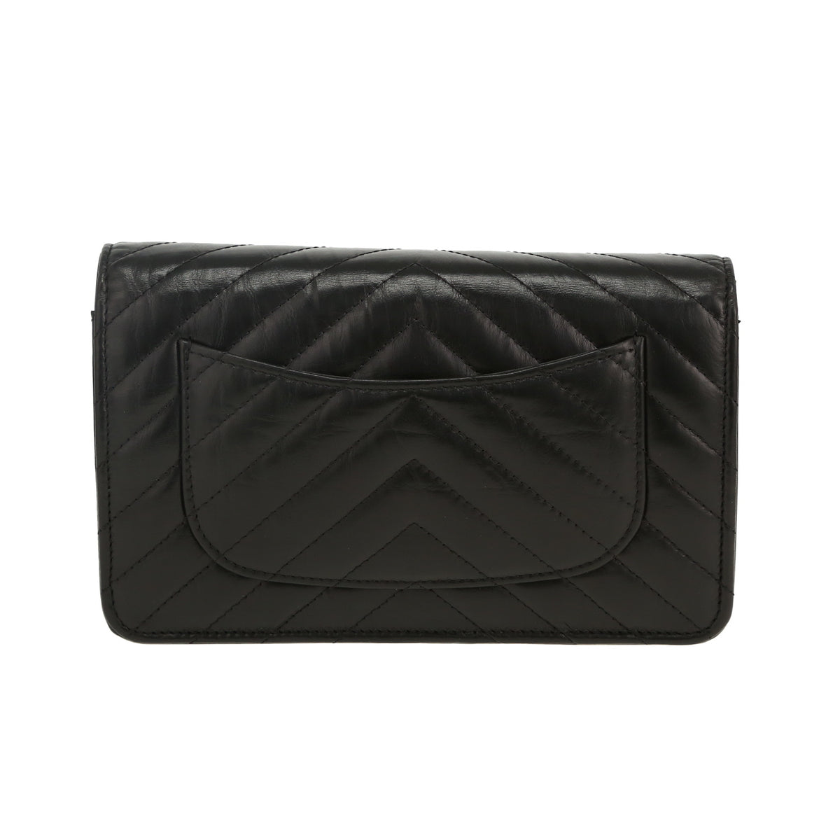 Chanel Wallet on Chain shoulder bag in black chevron quilted leather - DETAIL 4