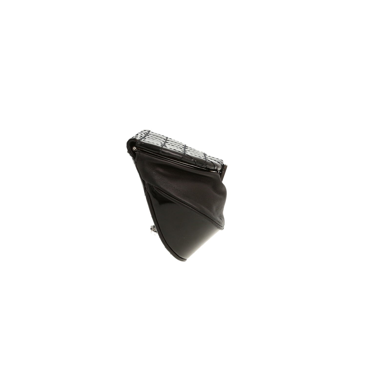 Chanel Editions Limitées clutch in black patent quilted leather and black leather - DETAIL 5