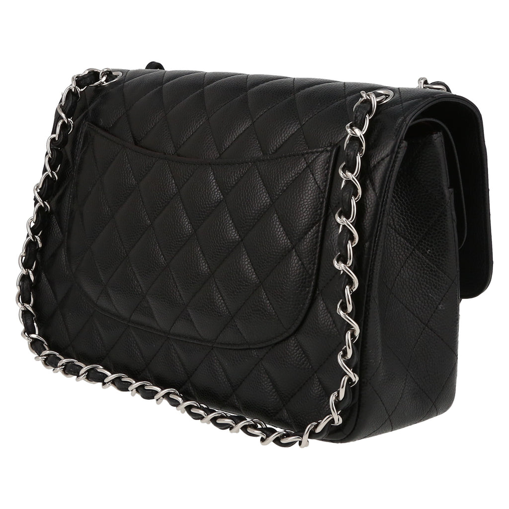 Chanel Timeless Jumbo shoulder bag in black quilted grained leather - DETAIL 5