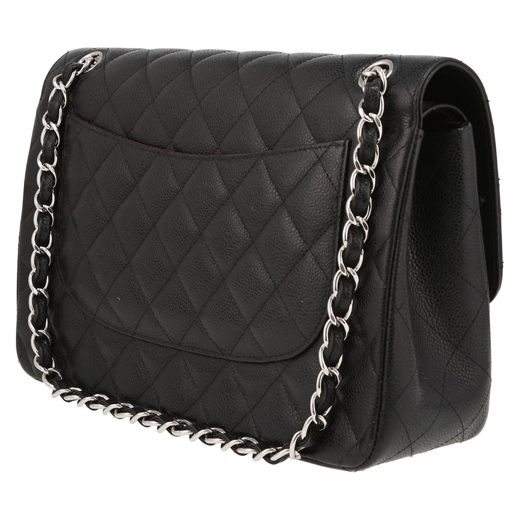 Chanel Timeless Jumbo shoulder bag in black quilted grained leather - DETAIL 5