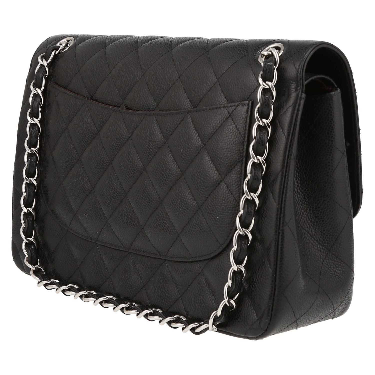 Chanel Timeless Jumbo shoulder bag in black quilted grained leather - DETAIL 5