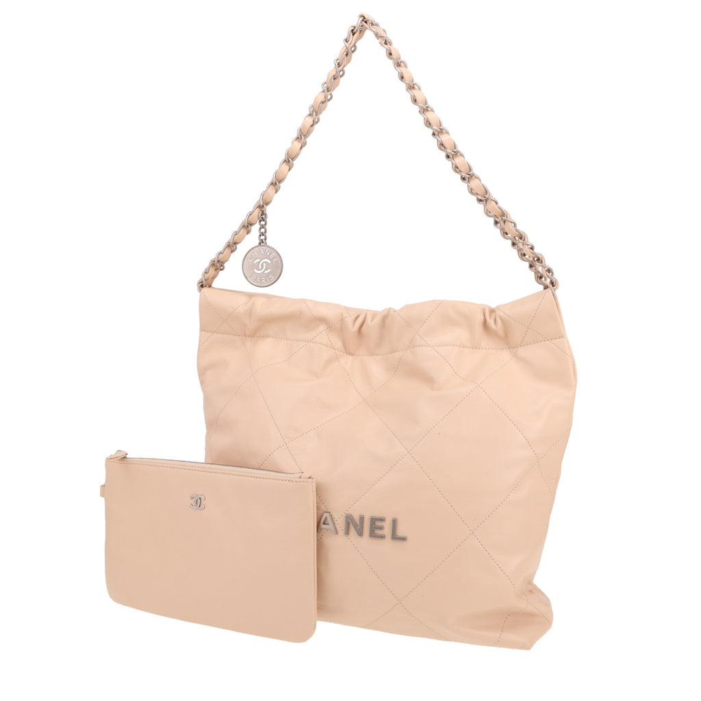 Chanel 22 shopping bag in beige leather - DETAIL 6