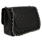 Chanel Timeless Jumbo shoulder bag in black quilted grained leather - DETAIL 6
