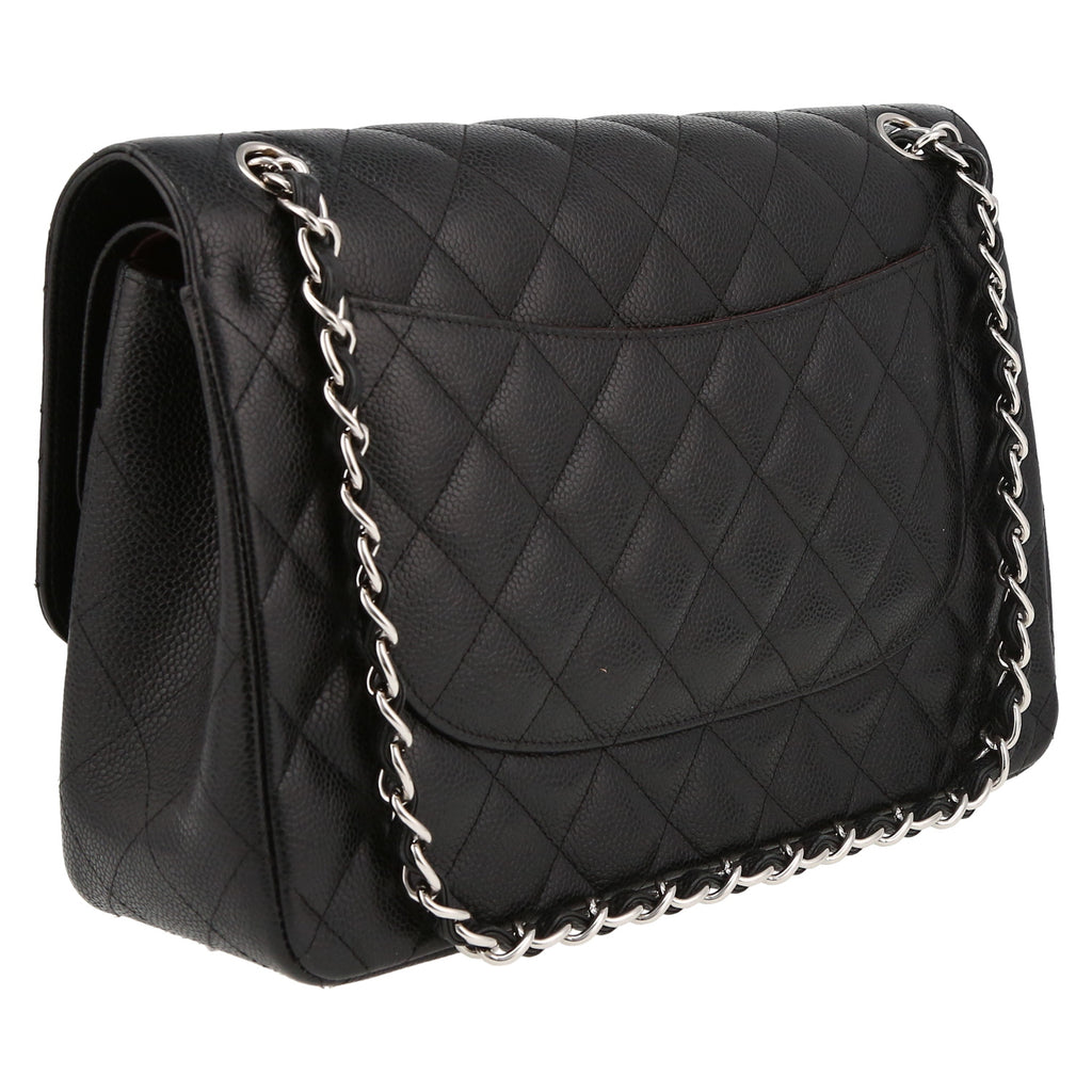 Chanel Timeless Jumbo shoulder bag in black quilted grained leather - DETAIL 6