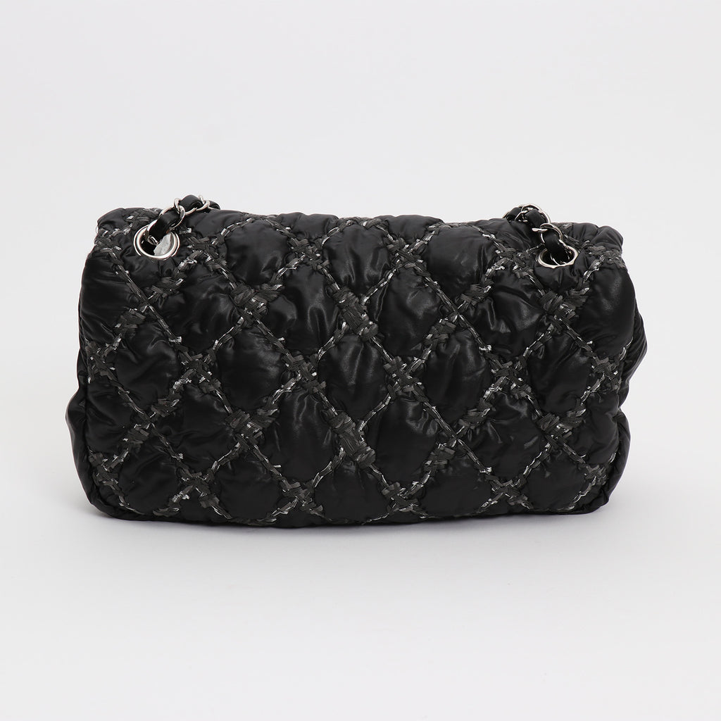 Chanel Timeless Classic medium model handbag in black quilted canvas and grey jersey - DETAIL 7